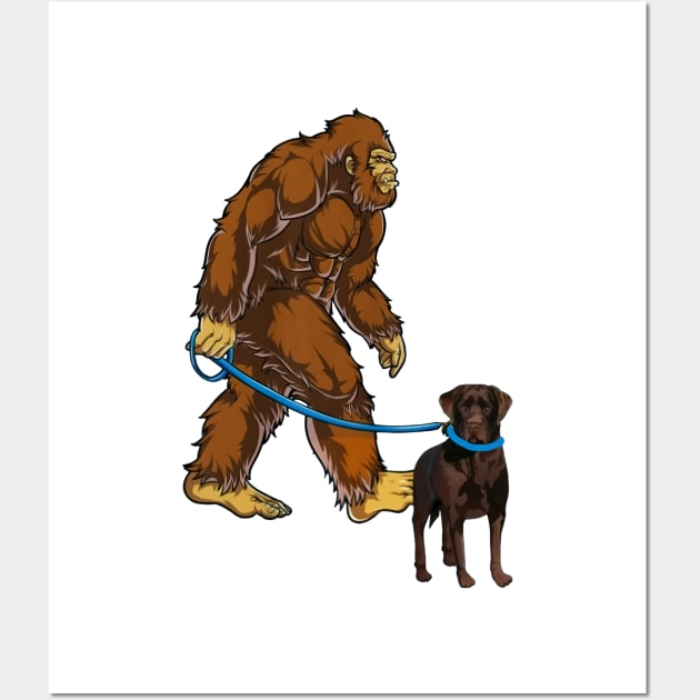 Funny Bigfoot Sasquatch Walking chocolate lab Wall Art by JameMalbie